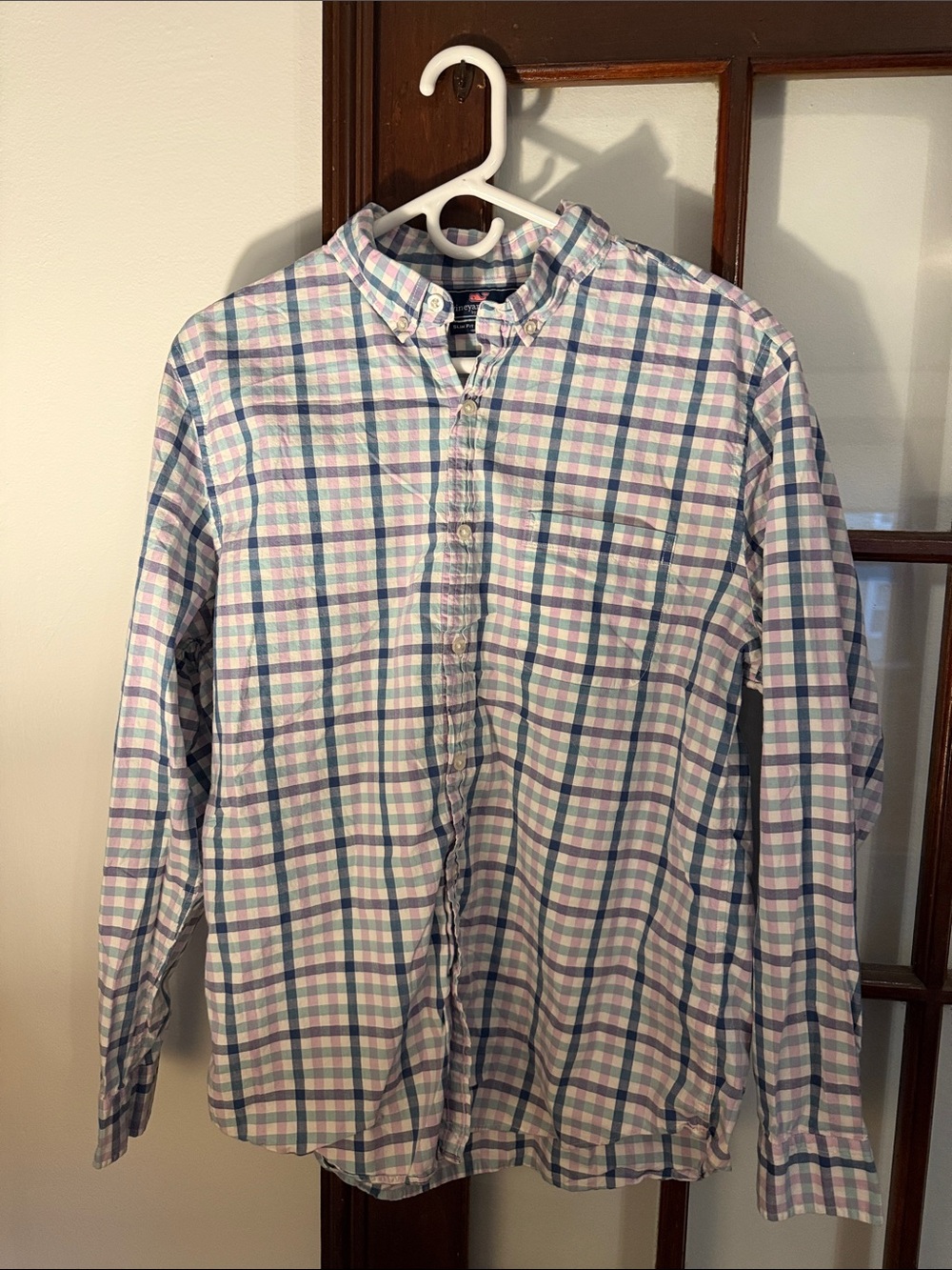 Vineyard Vines Men's Plaid Button-Down Shirt in Light Blue and Pink